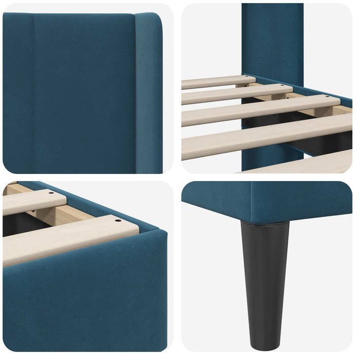 Cadru de pat cu headboard albastru 140 x 200 cm Catifea WALTI
