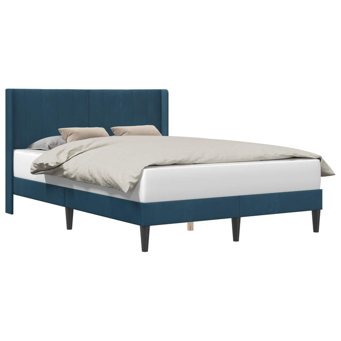 Cadru de pat cu headboard albastru 140 x 200 cm Catifea WALTI