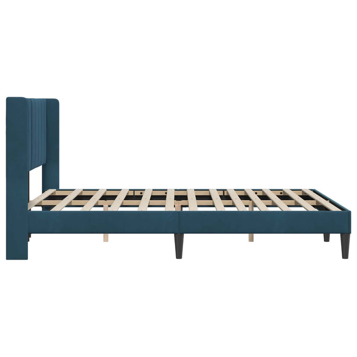 Cadru de pat cu headboard albastru 140 x 200 cm Catifea WALTI