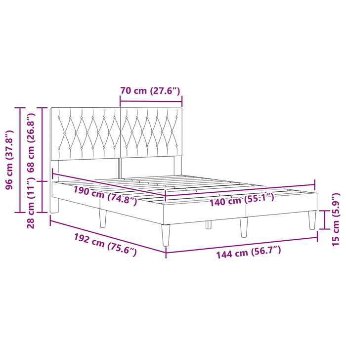 Cadru de pat cu headboard Gri închis 140 x 190 cm Catifea - WALTI WALTI