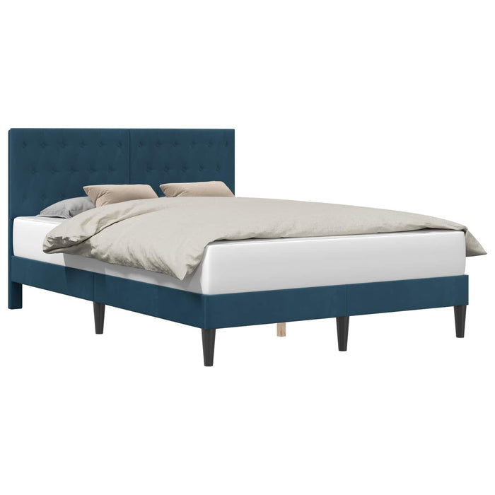 Cadru de pat cu headboard albastru 140 x 190 cm Catifea - WALTI WALTI