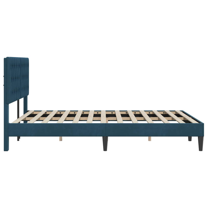 Cadru de pat cu headboard albastru 140 x 190 cm Catifea - WALTI WALTI