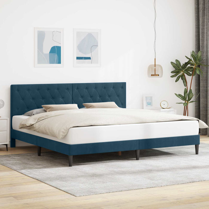 Cadru de pat cu headboard albastru 200 x 200 cm Catifea - WALTI WALTI