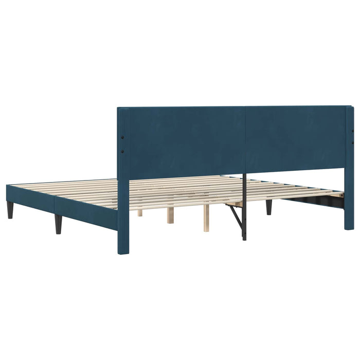 Cadru de pat cu headboard albastru 200 x 200 cm Catifea - WALTI WALTI