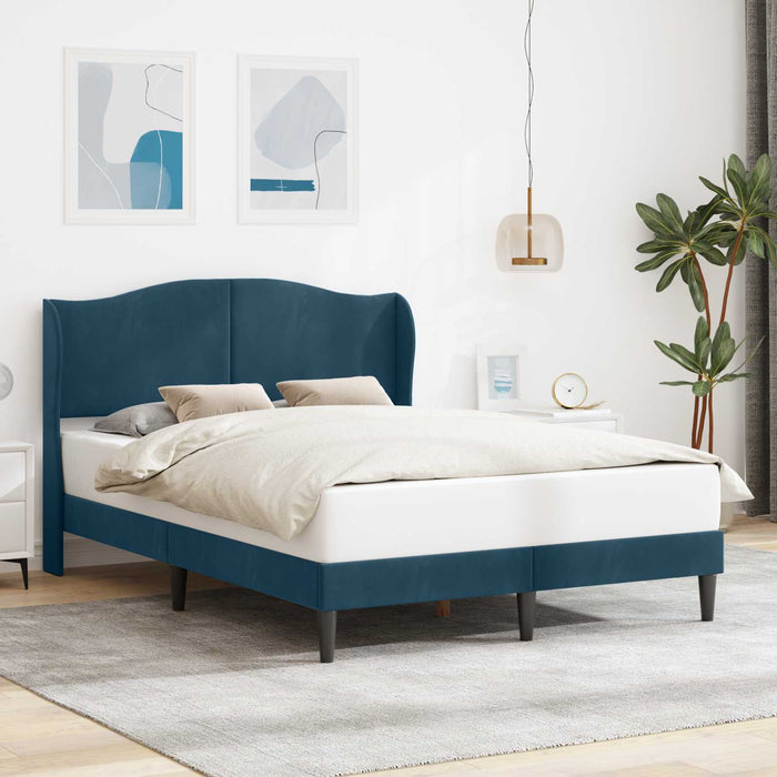 Cadru de pat cu headboard albastru 140 x 190 cm Catifea WALTI