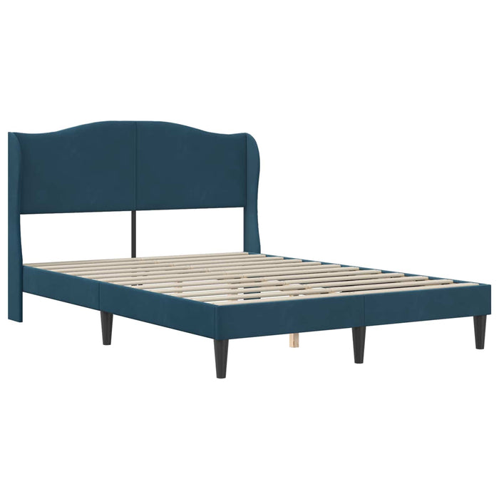 Cadru de pat cu headboard albastru 140 x 190 cm Catifea WALTI