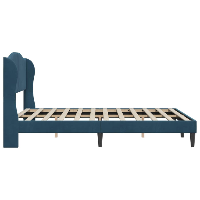 Cadru de pat cu headboard albastru 140 x 190 cm Catifea WALTI