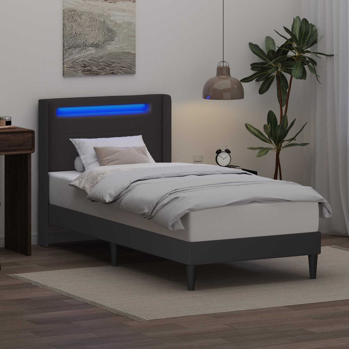 Cadru de pat cu benzi LED Gri 90 x 190 cm Piele artificială - WALTI WALTI