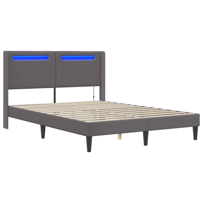 Cadru de pat cu benzi LED Gri 140 x 200 cm Piele artificială - WALTI WALTI