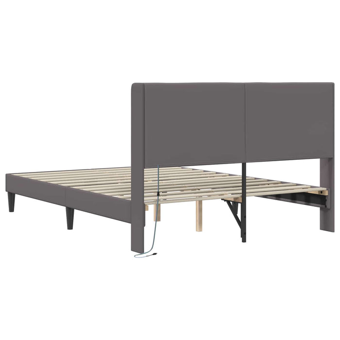 Cadru de pat cu benzi LED Gri 140 x 200 cm Piele artificială - WALTI WALTI