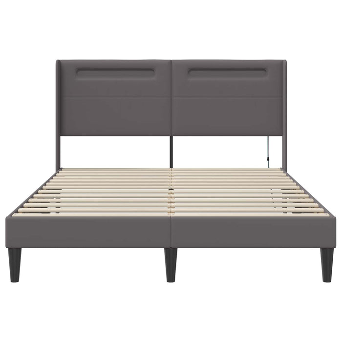 Cadru de pat cu benzi LED Gri 140 x 200 cm Piele artificială - WALTI WALTI