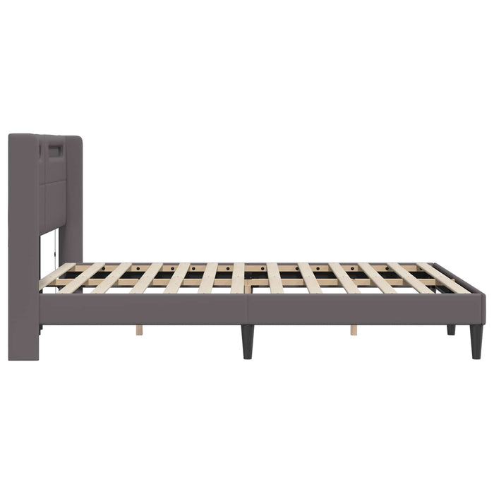 Cadru de pat cu benzi LED Gri 140 x 200 cm Piele artificială - WALTI WALTI