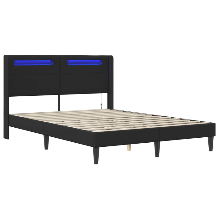 Cadru de pat cu benzi LED Negru 160 x 200 cm Piele artificială - WALTI WALTI