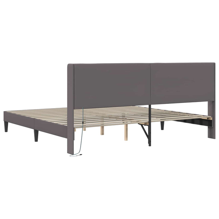 Cadru de pat cu benzi LED Gri 200 x200 cm Piele artificială - WALTI WALTI
