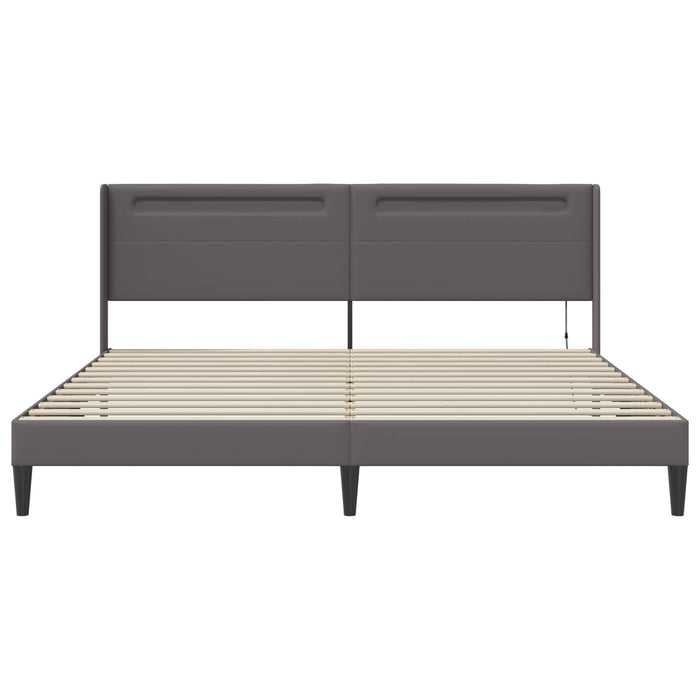 Cadru de pat cu benzi LED Gri 200 x200 cm Piele artificială - WALTI WALTI