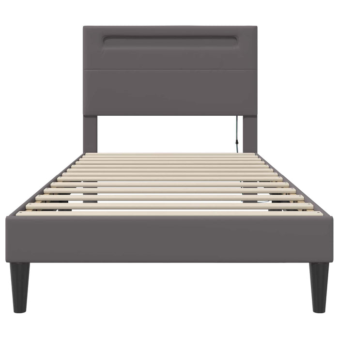 Cadru de pat cu benzi LED Gri 90 x 190 cm Piele artificială - WALTI WALTI