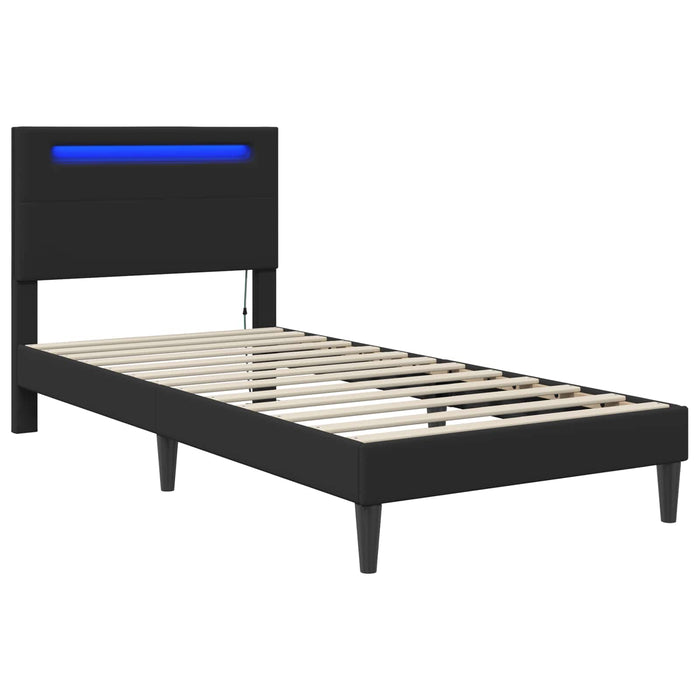 Cadru de pat cu benzi LED Negru 90 x 200 cm Piele artificială - WALTI WALTI