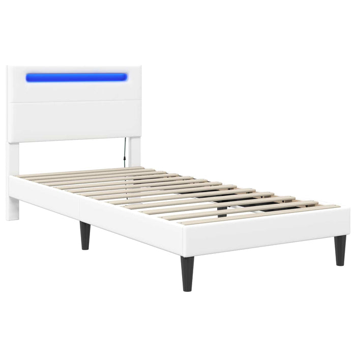 Cadru de pat cu benzi LED Alb 100 x 200 cm Piele artificială - WALTI WALTI