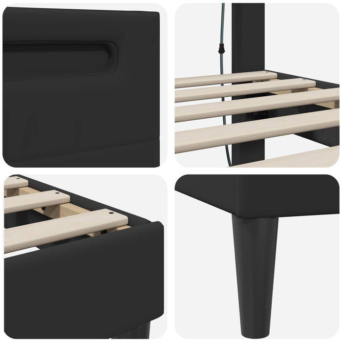 Cadru de pat cu benzi LED Negru 140 x 190 cm Piele artificială WALTI