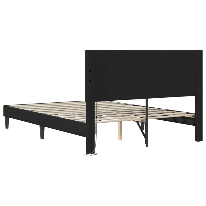 Cadru de pat cu benzi LED Negru 140 x 190 cm Piele artificială WALTI