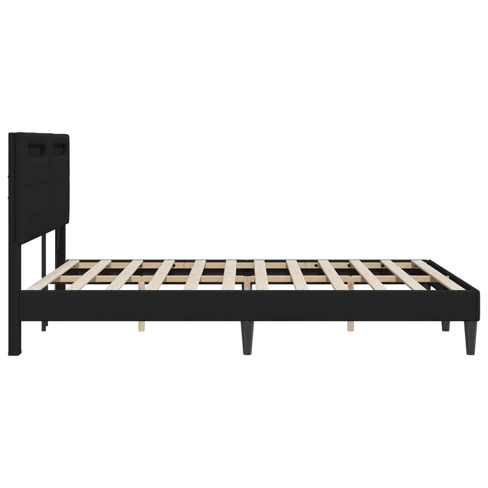 Cadru de pat cu benzi LED Negru 140 x 190 cm Piele artificială WALTI