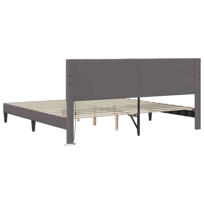 Cadru de pat cu benzi LED Gri 200 x 200 cm Piele artificială - WALTI WALTI