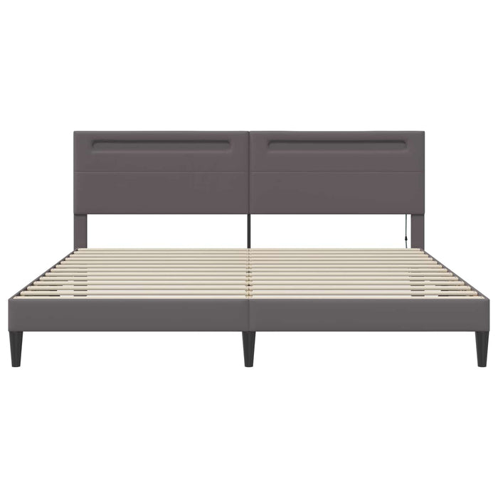 Cadru de pat cu benzi LED Gri 200 x 200 cm Piele artificială - WALTI WALTI