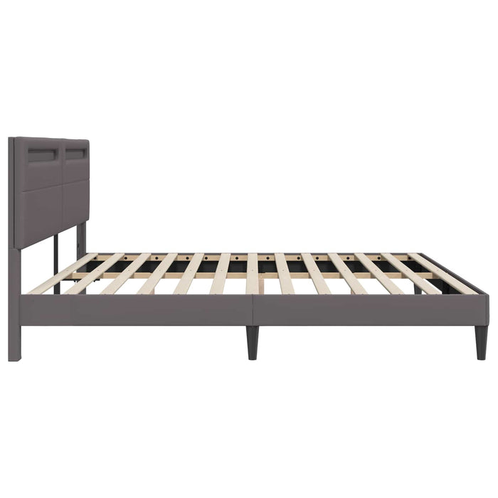 Cadru de pat cu benzi LED Gri 200 x 200 cm Piele artificială - WALTI WALTI