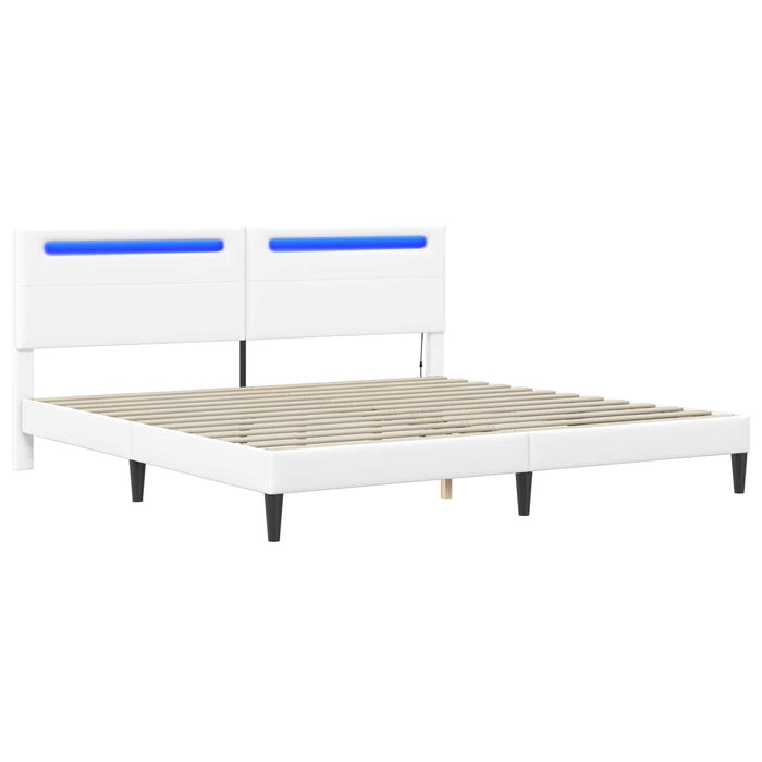 Cadru de pat cu benzi LED Alb 200 x 200 cm Piele artificială - WALTI WALTI