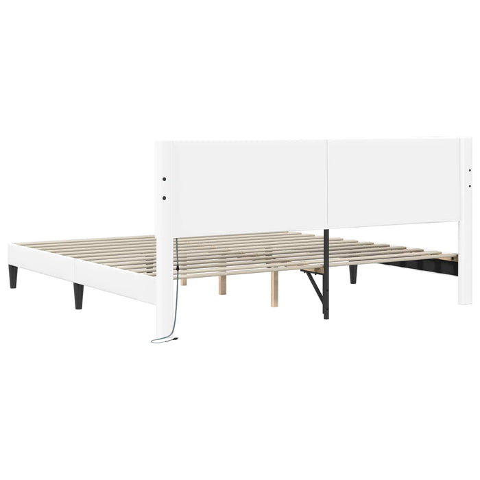 Cadru de pat cu benzi LED Alb 200 x 200 cm Piele artificială - WALTI WALTI