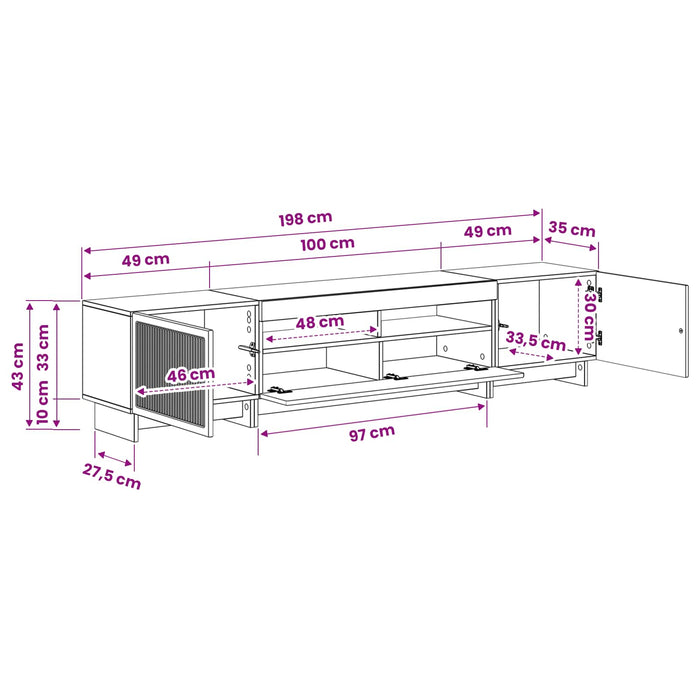 Dulap TV LED cu 5 piese Stejar Artizanal Lemn prelucrat WALTI