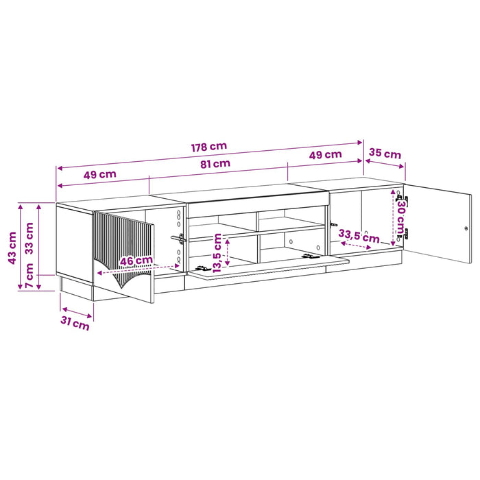 Dulap TV LED cu 5 piese Stejar Artizanal Lemn prelucrat WALTI