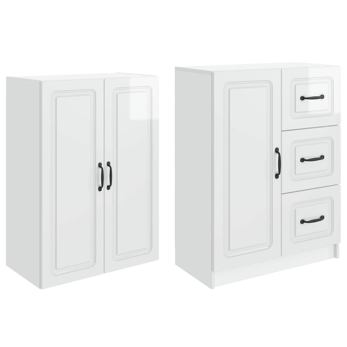 Set de Dulapuri 2 pcs Alb foarte lucios Lemn prelucrat WALTI