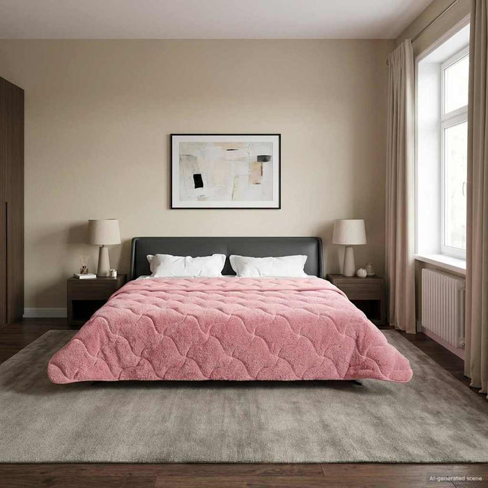 Pilotă de vară Roz 200 x 220 cm Microfibră și fleece Teddy - WALTI WALTI