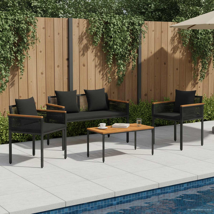 Set de Mobilier pentru Exterior cu pernă 4 pcs Negru Ratan PE - WALTI WALTI