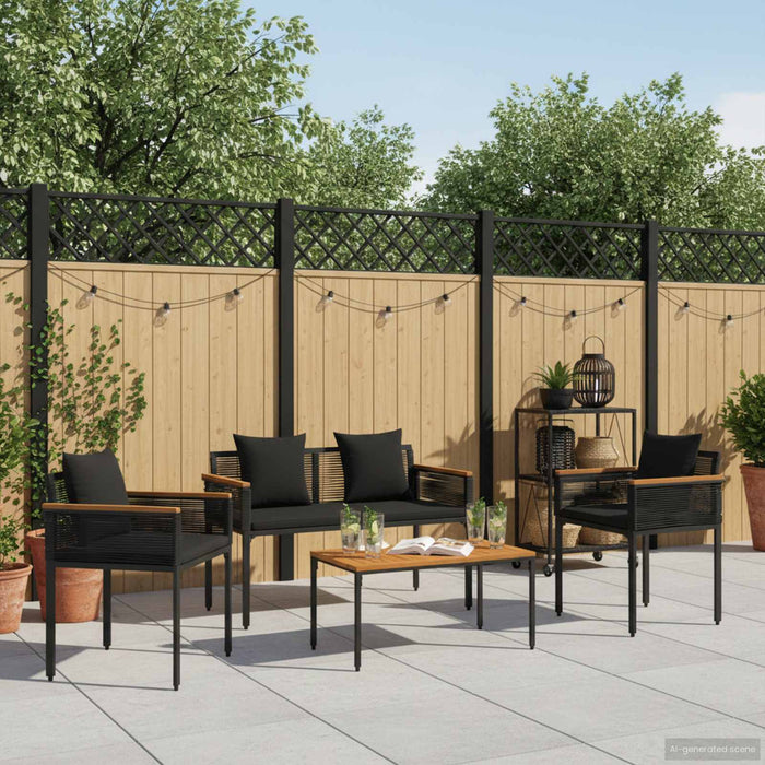 Set de Mobilier pentru Exterior cu pernă 4 pcs Negru Ratan PE - WALTI WALTI
