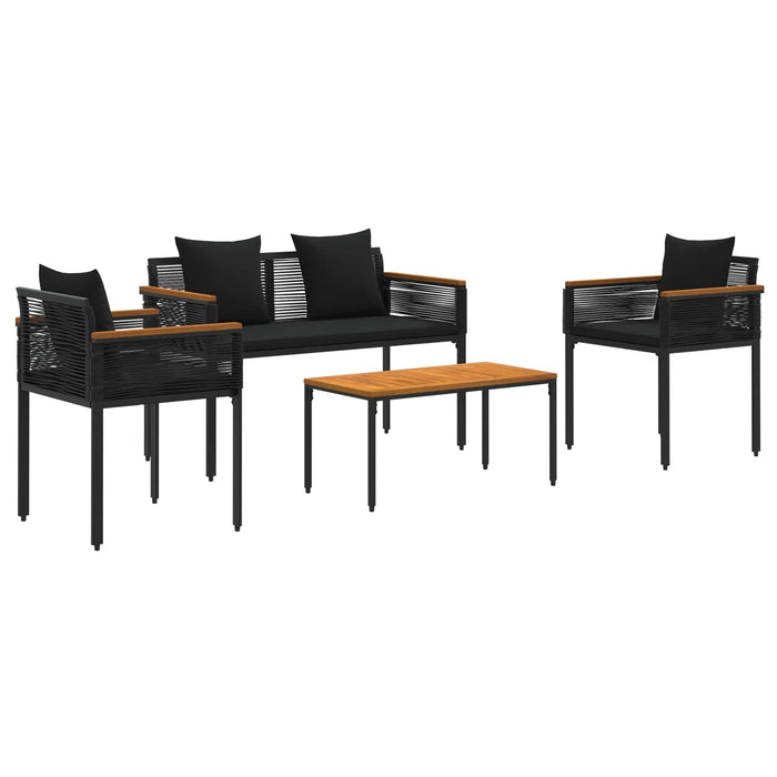 Set de Mobilier pentru Exterior cu pernă 4 pcs Negru Ratan PE - WALTI WALTI