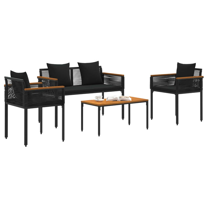 Set de Mobilier pentru Exterior cu pernă 4 pcs Negru Ratan PE - WALTI WALTI