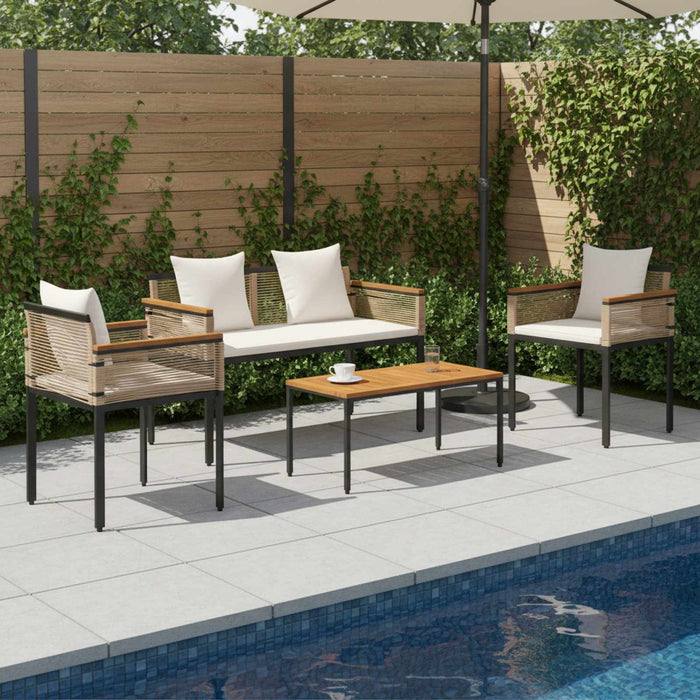 Set de Mobilier pentru Exterior 4 pcs Bej și alb crem Ratan PE - WALTI WALTI