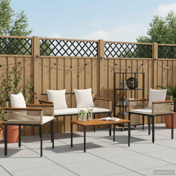 Set de Mobilier pentru Exterior 4 pcs Bej și alb crem Ratan PE - WALTI WALTI