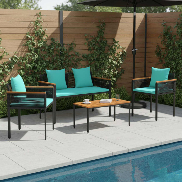 Set de Mobilier pentru Exterior 4 pcs Negru și Turcoaz Ratan PE - WALTI WALTI