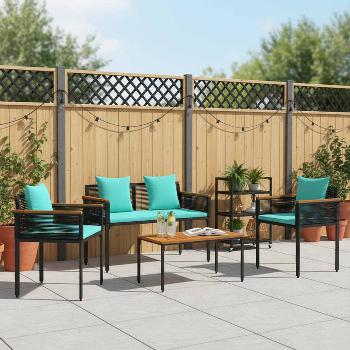 Set de Mobilier pentru Exterior 4 pcs Negru și Turcoaz Ratan PE - WALTI WALTI