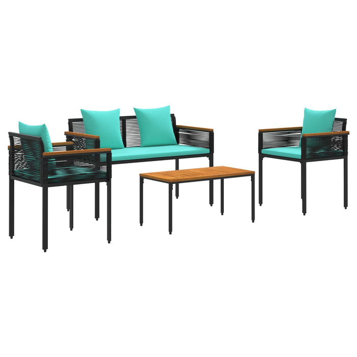 Set de Mobilier pentru Exterior 4 pcs Negru și Turcoaz Ratan PE - WALTI WALTI