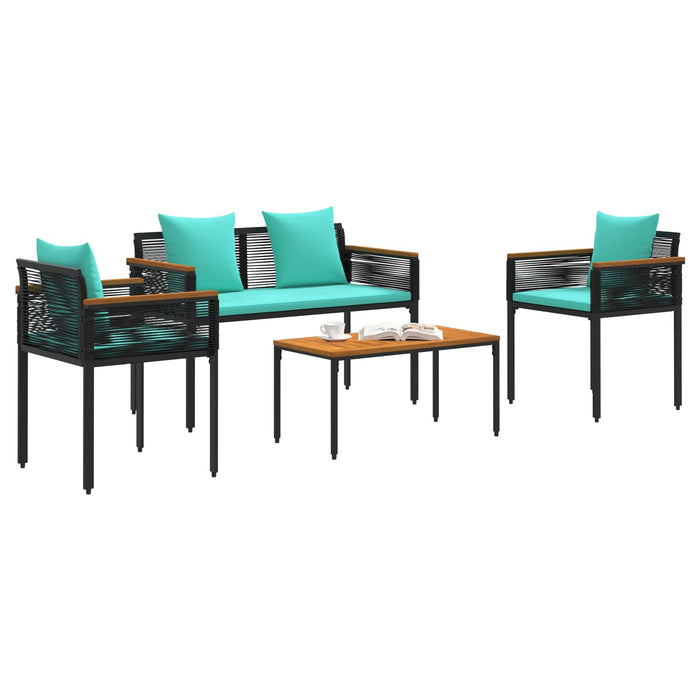 Set de Mobilier pentru Exterior 4 pcs Negru și Turcoaz Ratan PE - WALTI WALTI