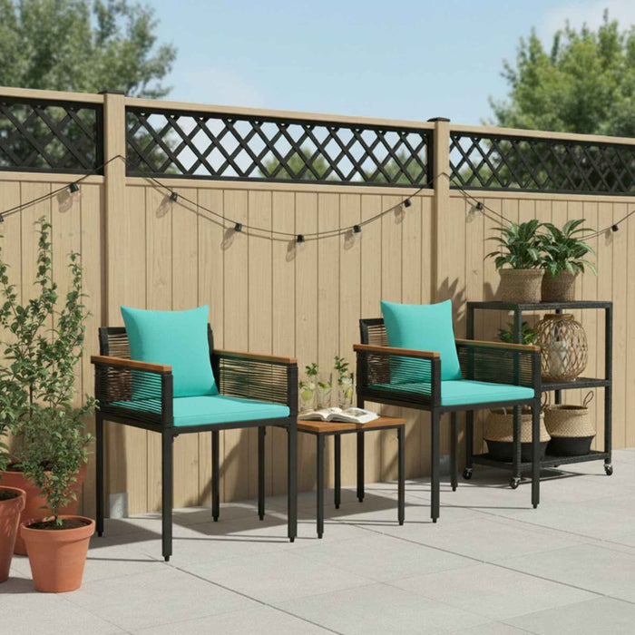 Set de Mobilier pentru Exterior 3 pcs Negru și Turcoaz Ratan PE - WALTI WALTI