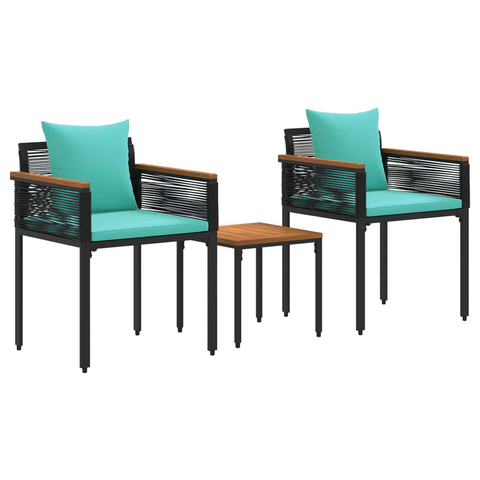 Set de Mobilier pentru Exterior 3 pcs Negru și Turcoaz Ratan PE - WALTI WALTI