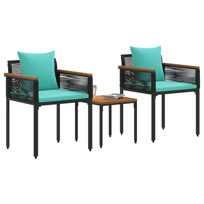 Set de Mobilier pentru Exterior 3 pcs Negru și Turcoaz Ratan PE - WALTI WALTI