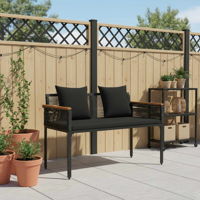 Bancă de exterior cu pernă Negru 117 x 54 x 74.5 cm poliratan - WALTI WALTI