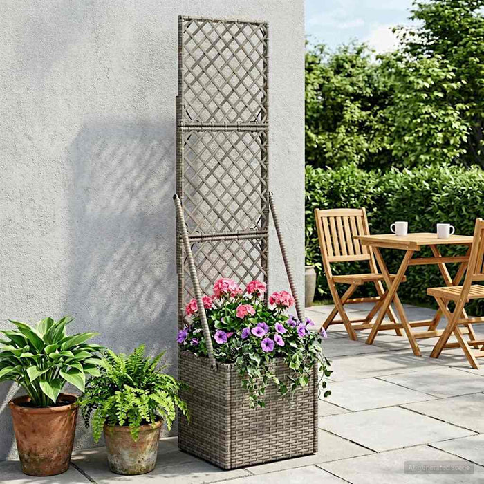 Ghiveci de grădină cu trellis Gri 35 x 30 x 135 cm poliratan WALTI