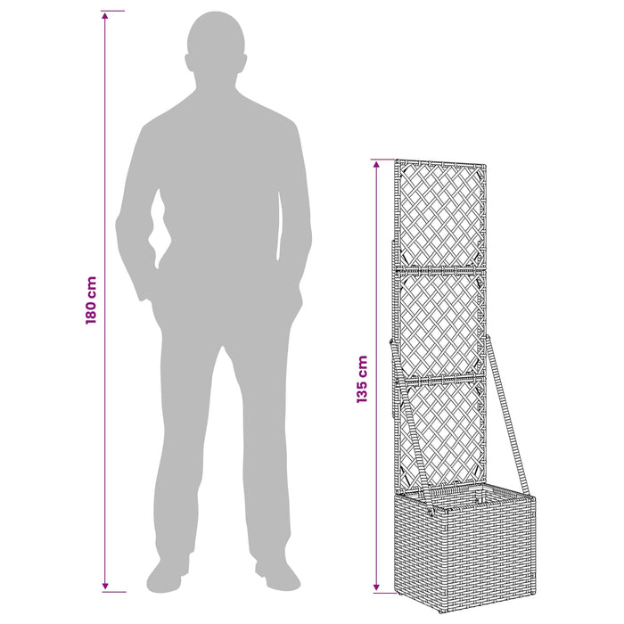 Ghiveci de grădină cu trellis Gri 35 x 30 x 135 cm poliratan WALTI